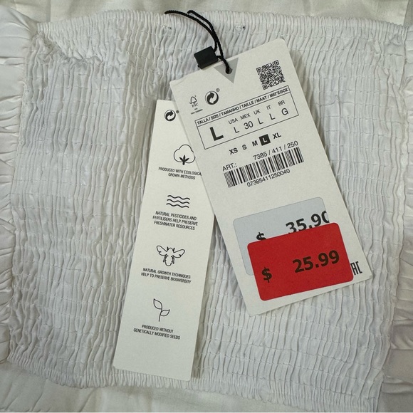 NWT ZARA Women’s Ruched White Tube Top Sz L - Picture 5 of 11